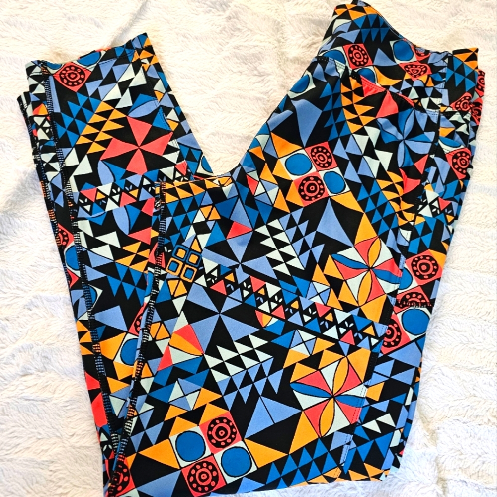 Princess Cruises Colorful Geometric Leggings Size Large Euc Orange Periwinkle